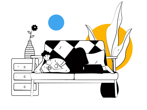 Man lying on sofa  Illustration