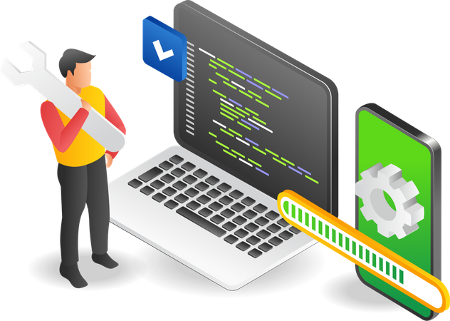 Man maintain program language to update app  Illustration