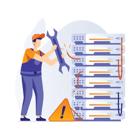 Man maintaining server data  Illustration