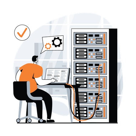 Man maintaining Server data  Illustration