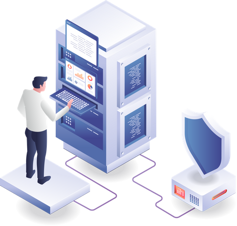 Man maintaining server security  Illustration