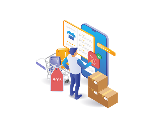 Man make online shopping transactions  Illustration