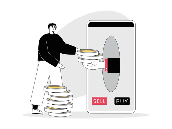 Man make trade using trading app  Illustration