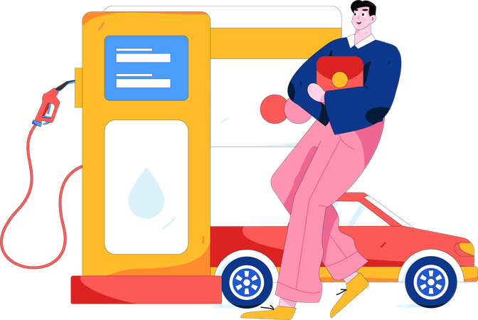 Man makes card payment for car petrol  Illustration