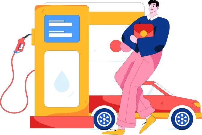 Man makes card payment for car petrol  Illustration