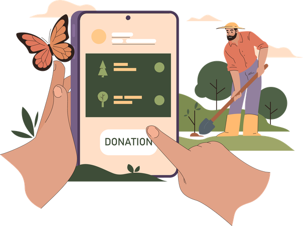 Man makes online charity of money  Illustration