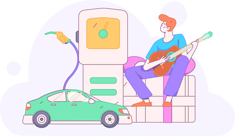 Man makes payment at fuel station  Illustration