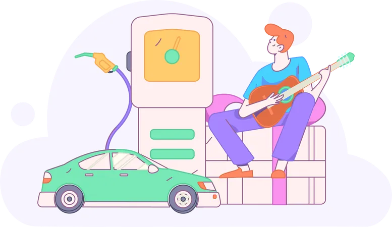 Man makes payment at fuel station  Illustration