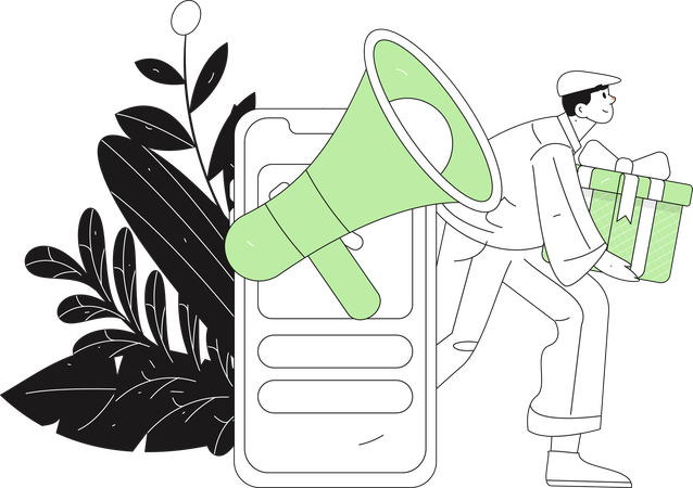 Man makes shopping announcement  Illustration