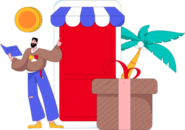 Man Makes Shopping Purchases  Illustration