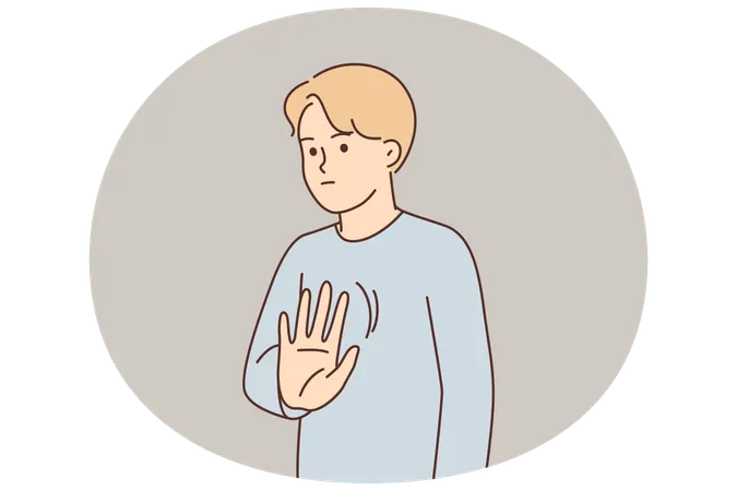 Man makes stop gesture saying no to violation of personal space and attempts to hate speech  Illustration