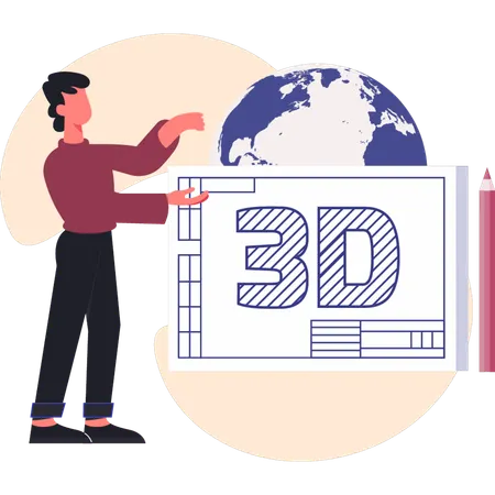 Man making 3D chart  Illustration