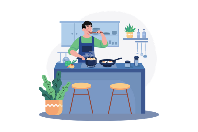 Man making a dish in kitchen  Illustration