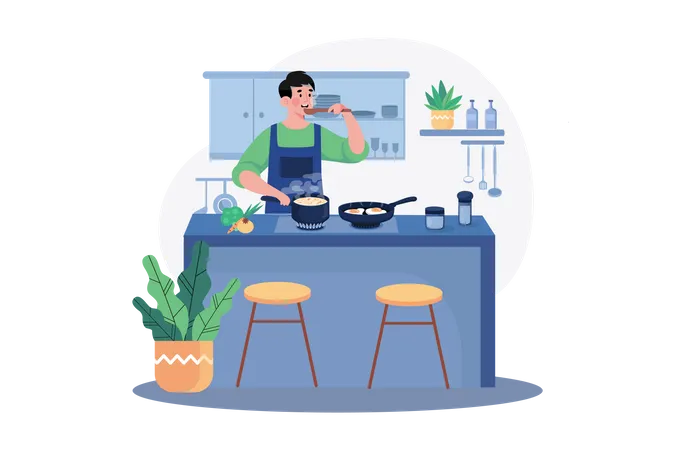 Man making a dish in kitchen  Illustration