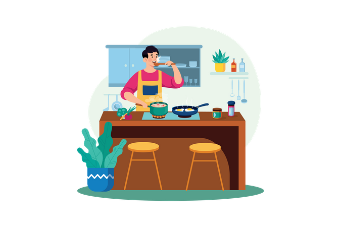 Man making a dish in kitchen  Illustration