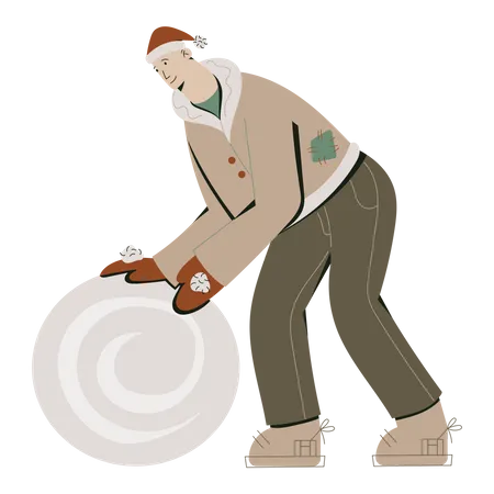 Man making a snowman  Illustration