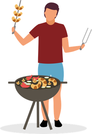 Man making barbeque food  Illustration
