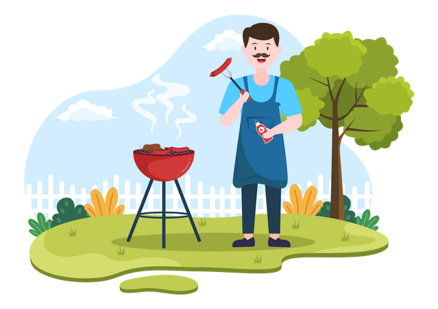 Man making barbeque on grill Illustration