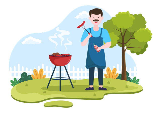 Man making barbeque on grill  Illustration