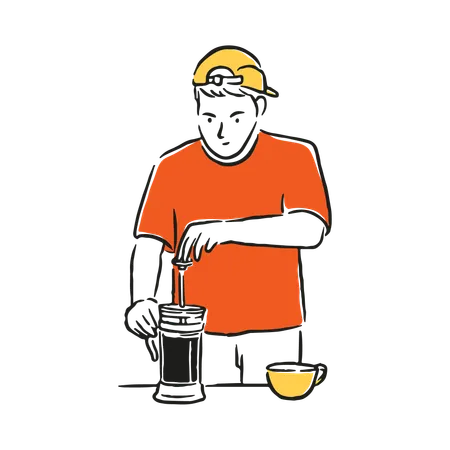 MAn making black coffee  Illustration