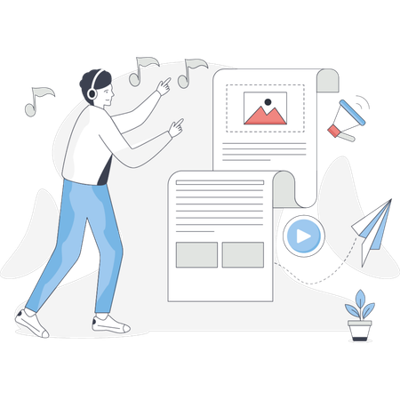 Man  making blog content  Illustration