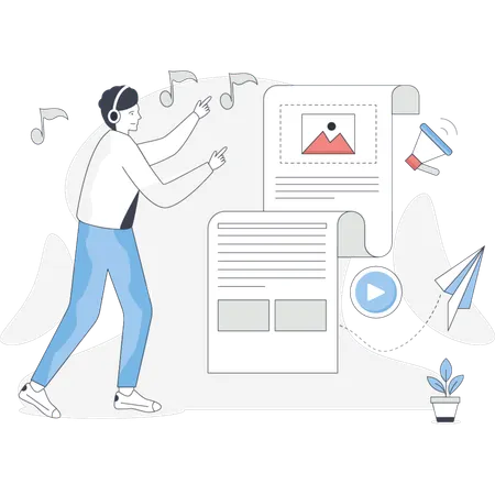Man  making blog content  Illustration