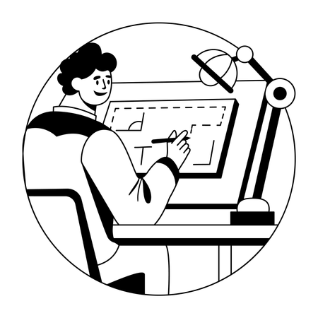 Man making blueprint using pencil  Illustration