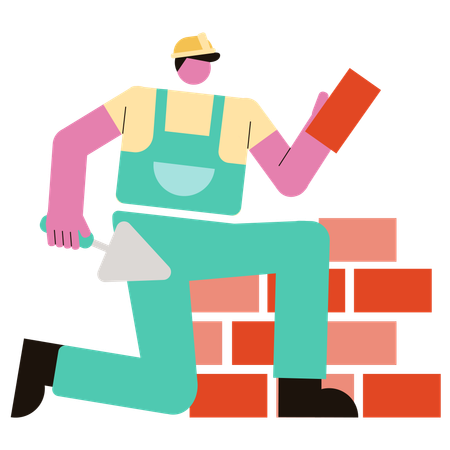 Man making Brick Wall  Illustration