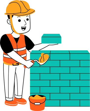 Man making bricks wall  Illustration