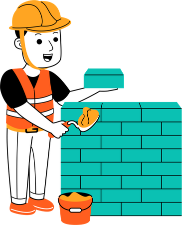 Man making bricks wall  Illustration