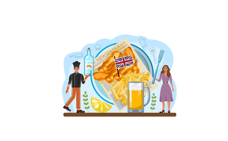 Fish And Chips Web Banner Or Landing Page British Deep Fried Fish And Chips Fast Food Sea Food And Potatoes For Snack England Takeaway Food Flat Vector Illustration Illustration