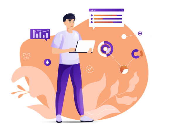 Man making business analysis report  Illustration