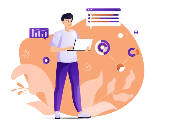 Man making business analysis report  Illustration