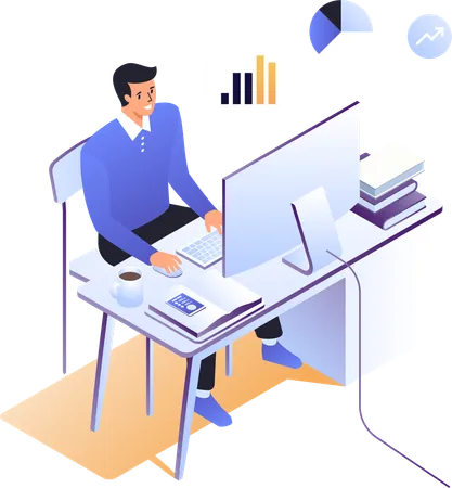 Man making business analysis report  Illustration