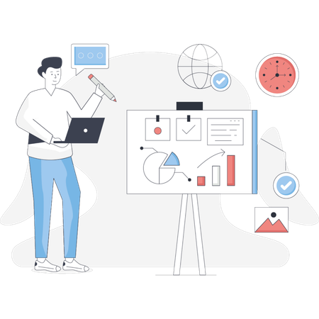 Man  making business plan  Illustration