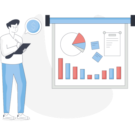 Man making business planning report  Illustration