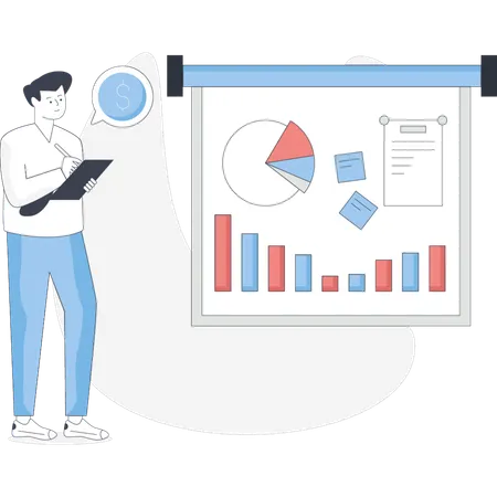 Man making business planning report  Illustration