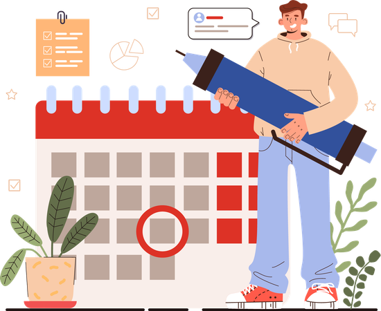 Man making business planning using calendar  Illustration
