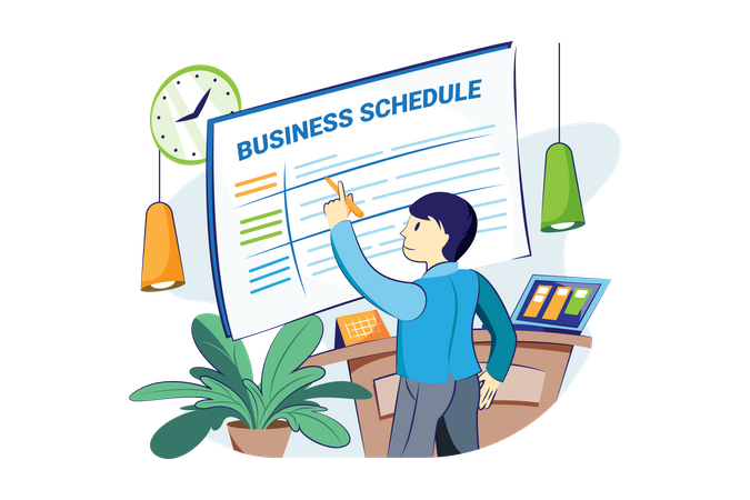 Man making business schedule  Illustration