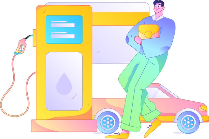 Man making card payment for car petrol  Illustration