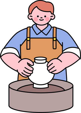 Man making clay pots  Illustration