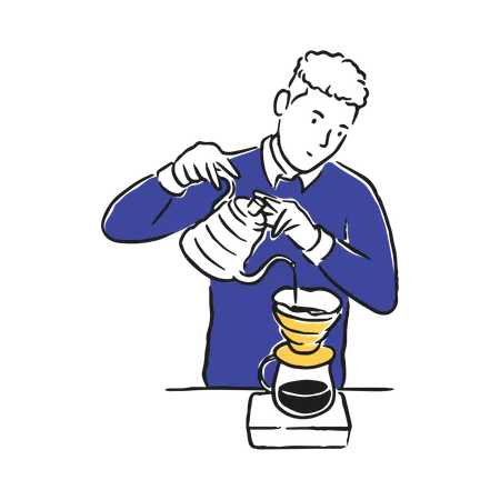 Man making coffee at coffee shop  Illustration