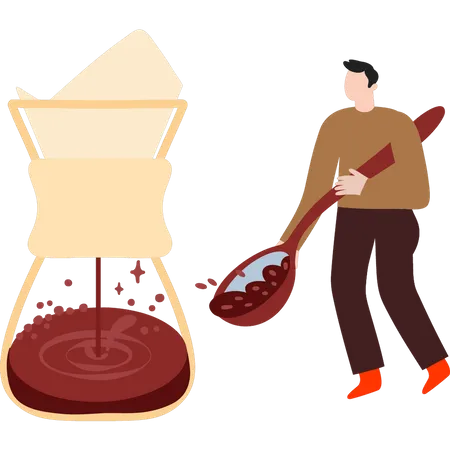 Man making coffee in coffee maker  Illustration