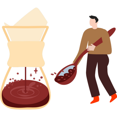 Man making coffee in coffee maker  Illustration