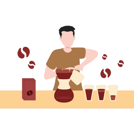 Man making coffee in mixer  イラスト