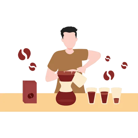 Man making coffee in mixer  イラスト