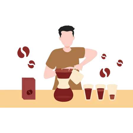 Man making coffee in mixer  Illustration