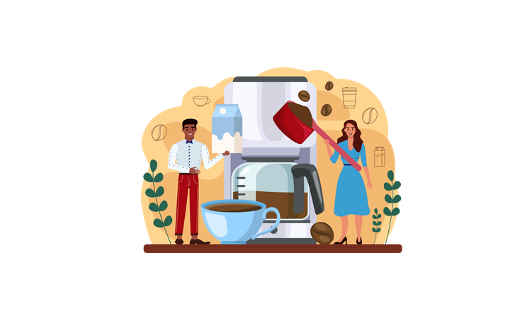 Man making coffee using coffee maker machine  Illustration