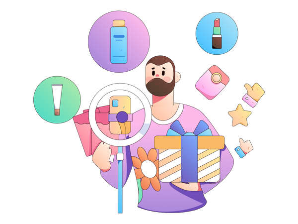 Man making cosmetic product video  Illustration