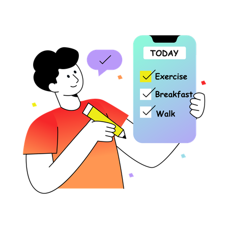 Man Making Daily Task  Illustration